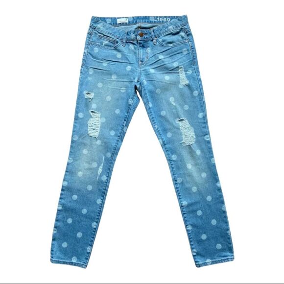 GAP Denim - Gap 1969 Always Skinny Polka Dot Distressed Skinny Jeans 28